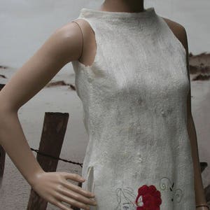 Tunic asymmetrical felt and silk, white and pink &quot;Dream fairy...&quot;