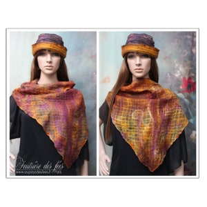 Mini Poncho femme ocre, tilleul et prune en feutre artisanal et soie Amara image 3