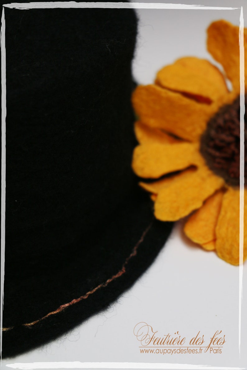 yellow and green women/'s hat in handmade felt and Tournesol silk Black