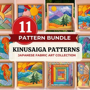 Kinusaiga Pattern Bundle | 11 Designs Digital PDF Download | No-Sew Japanese Fabric Art Templates, Nature & Ocean Printable No Sew Craft PDF