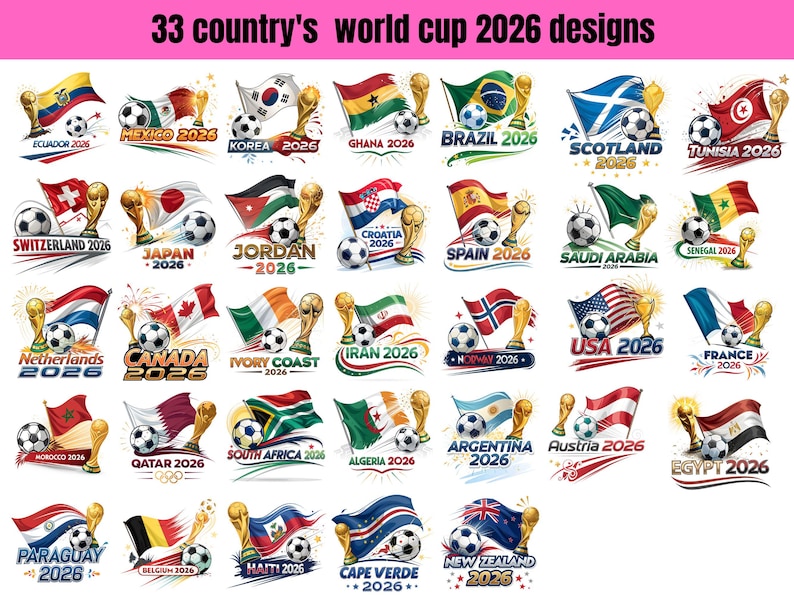 33 Countries 2026 Soccer Tournament PNG Bundle, International Football ...