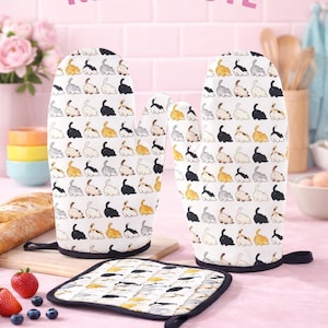 Lustiger Katzen Ofenhandschuh und Topflappen Set, Polyester Küchendekor