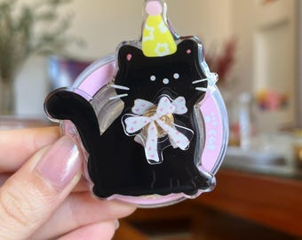 Black Cat Phone Grip with Party Hat | Resin Kawaii Phone Accessory