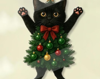 黒猫のクリスマスオーナメント：アクリル製ホリデーデコレーション
