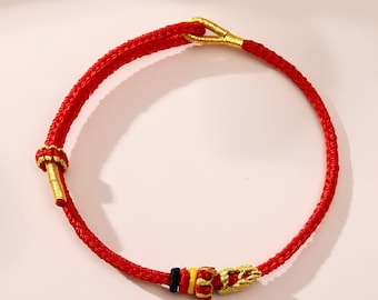 Red String Bracelet with Gold Knot, Adjustable Lucky Protection Jewelry, Minimalist Boho Friendship Gift for Her & Him