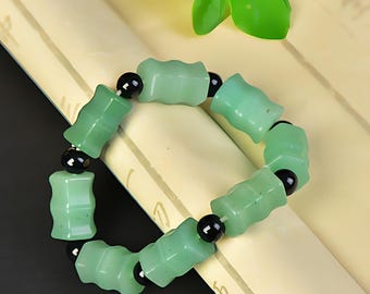Green Aventurine Bamboo Bracelet: Natural Stone, Fortune Gemstone Bangle