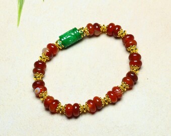 Red Agate Green Chalcedony Beaded Bracelet, Boho Stackable Gemstone Jewelry