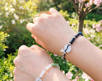 Ping An Kou Bracelet for Couples, Peace Buckle Jade Jewelry, Matching Bamboo Joint Handwoven Cord, Protection Amulet, Meaningful Zen Gift