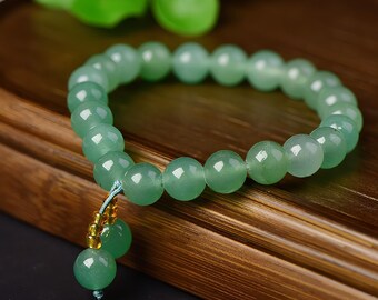 Green Aventurine Bracelet, 8mm Quartzite Jade Beads, Heart Chakra Talisman, Good Luck Prosperity Jewelry