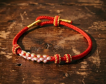 Lucky Red String Bracelet, Peach Blossom Knot Charm for Protection and Love