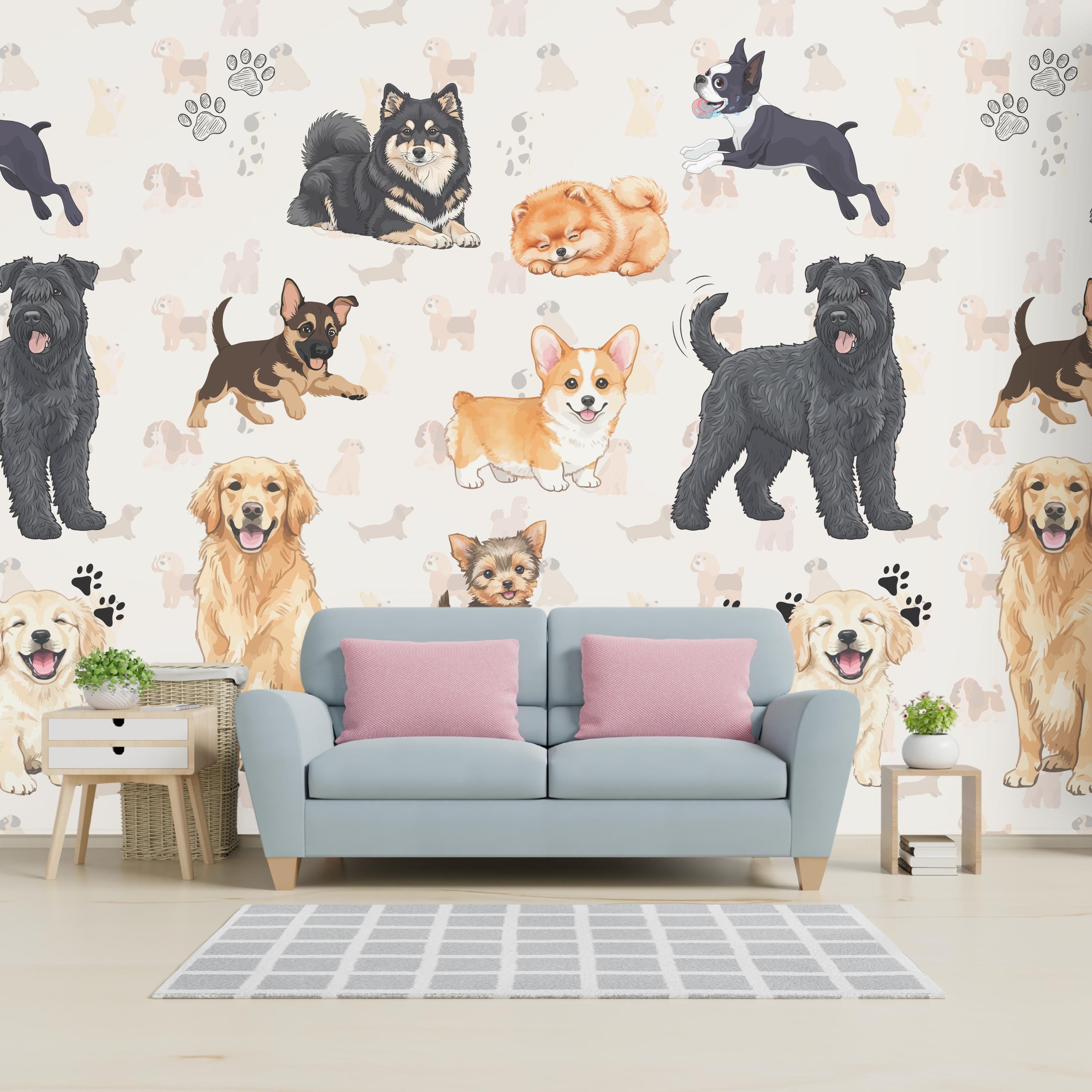 Dog & Paw Print Nursery Wallpaper | Cute Puppy Pattern | 5 Color ...