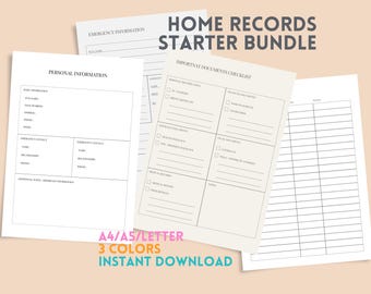 Home Records Starter Bundle | Important Documents & Emergency Information | Printable