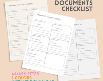 Wichtige Dokumente Checkliste zum Ausdrucken | Dokument Organizer | Checkliste für Schallplatten | Sofort Download