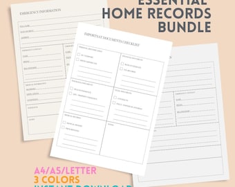 Essential Home Records Bundle | Emergency Info & Documents Checklist | Printable Organizer | Instant Download