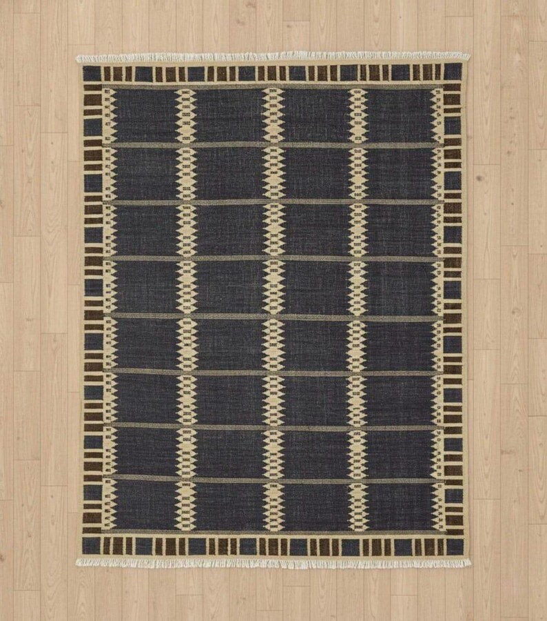 Wool Rug Bordered Design Swedish Rug Border Design Wool Flat Rug Dhurrie Rug - Etsy