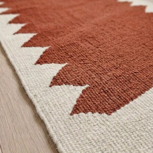 Handmade Flatweave Wool Rug, Rust & Ivory Geometric Rug, Hallway Runner, Modern Boho Rug, Custom Size Available