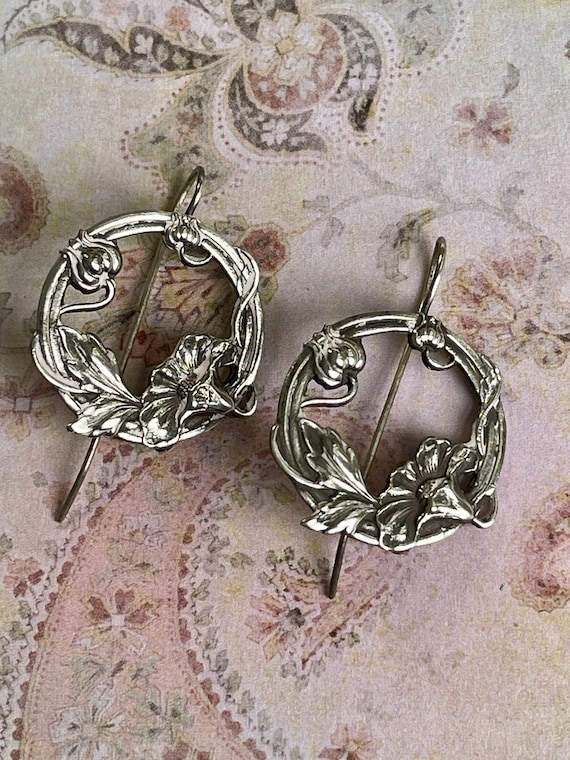 French Art Nouveau Sterling Silver Repousse Earri… - image 3