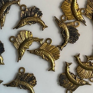 Vintage Brass Swordfish Charms 30pcs
