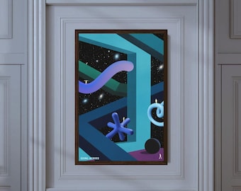 Abstract Cosmic Adventure Poster | Retro Futurism Space Art | Galaxy Wall Decor | 8K Digital Download