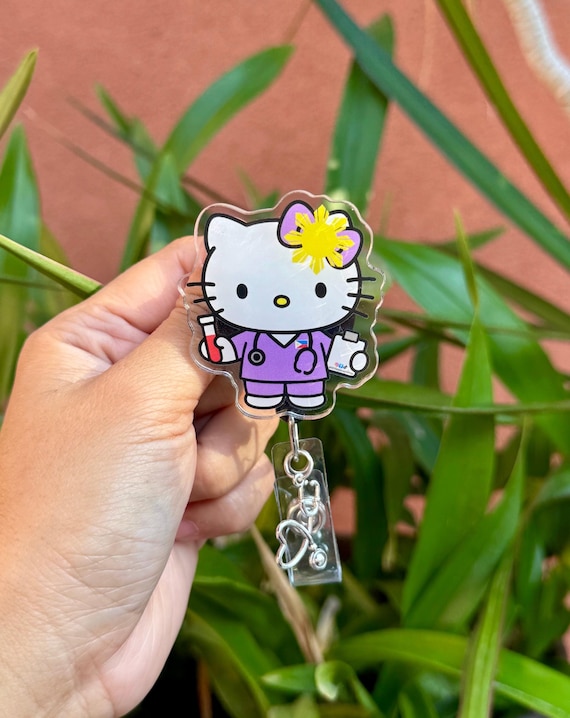 Filipina Nurse ID Badge Reel , Cute Kitty in Purple Scrubs • Retractable ID Holder • Medical Worker Gift • Pinay Pride | Little Pinay Shop