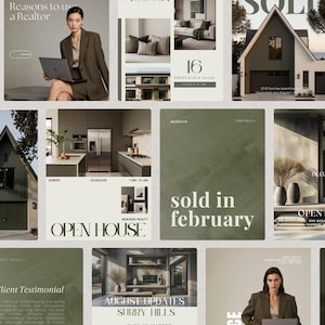 500 Luxury Realtor Instagram Template Realtor Social Media Marketing Realtor Social Media Post Olive Green Aesthetic Real Estate Media Kit