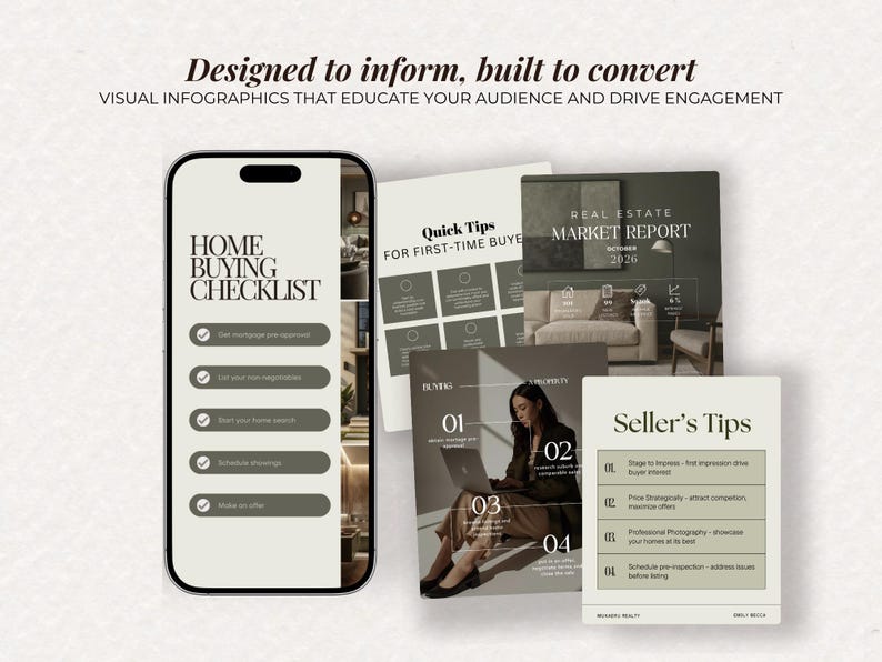 Luxury real estate educational Instagram post template for sharing buyer tips, seller advice, market updates and professional insights with refined branding. Instagram infographic for real estate agent. Realestate posts, realestate Instagram Posts.