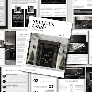 May include: A real estate seller's guide is displayed, with the title "SELLER'S Guide" and the words "RE ESTATE" visible. The guide includes images of modern homes and interior design, along with text and graphics. The website address is visible.