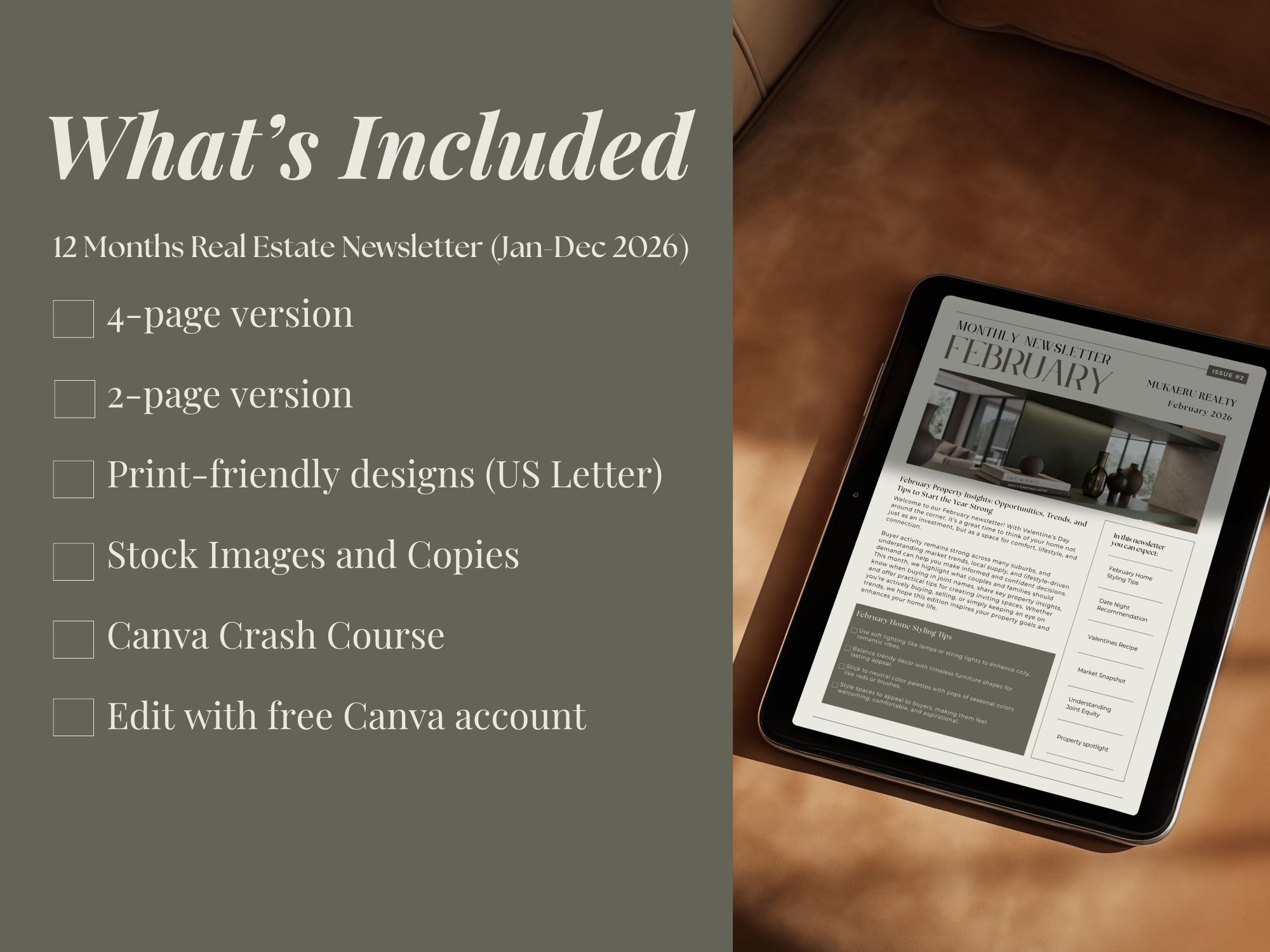 2026 Real Estate Newsletter Template Bundle Olive Green Canva Email ...