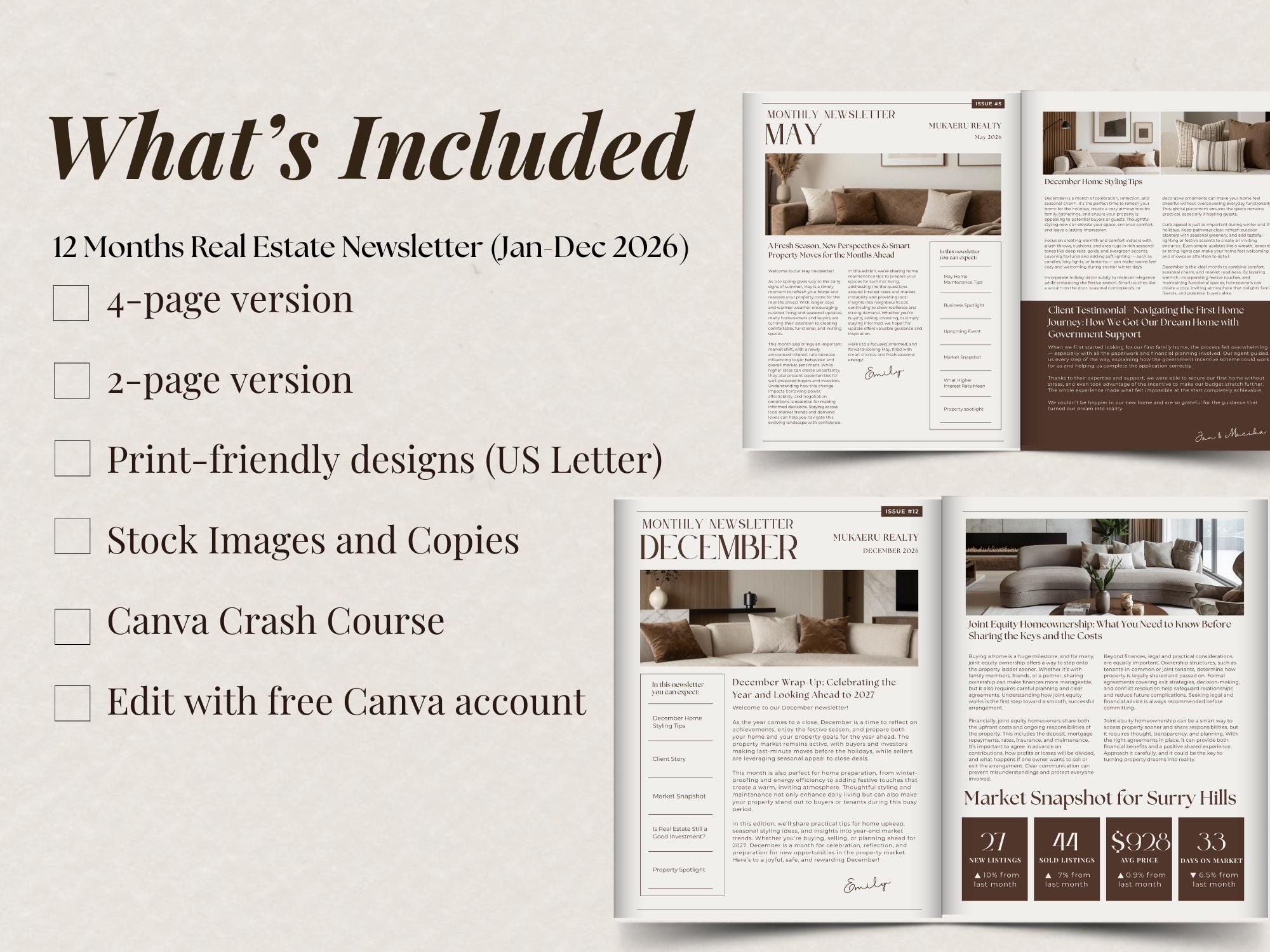 2026 Real Estate Newsletter Template Bundle Editable Canva Email ...