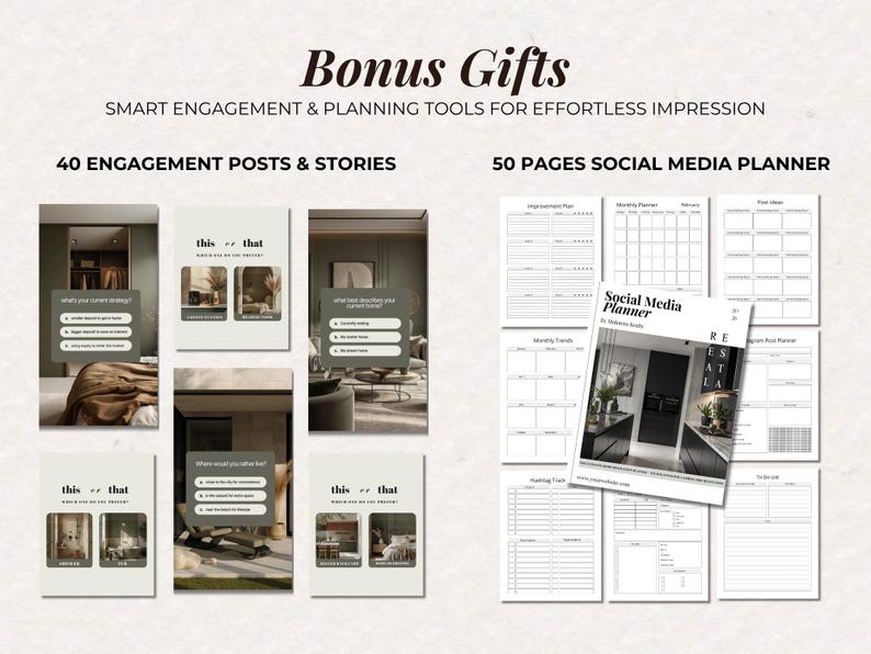 real estate social media planner, content calendar for realtors, Instagram planner for agents, realtor marketing kit, 12-month content planner, social media templates for real estate, carousel and story templates, reel post ideas, monthly posts for agents, neighborhood highlights, market updates, seasonal realtor content, home tips and styling posts, client engagement tools, lead generation for realtors, digital marketing planner for agents