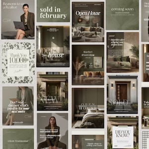 Real estate Instagram template bundle for realtors including Instagram posts, Instagram portrait designs, Instagram stories, Real estate instagram reels carousel layouts for premium branding, property marketing and high-end social media content creation. Luxury Realtor Instagram Templates, Luxury Realtor Olive Green Instagram Template Bundle. Social media branding kit for luxury realtor and real estate agents modern aesthetic design. Real Estate Agent, Broker,  Real Estate Social Media Marketing