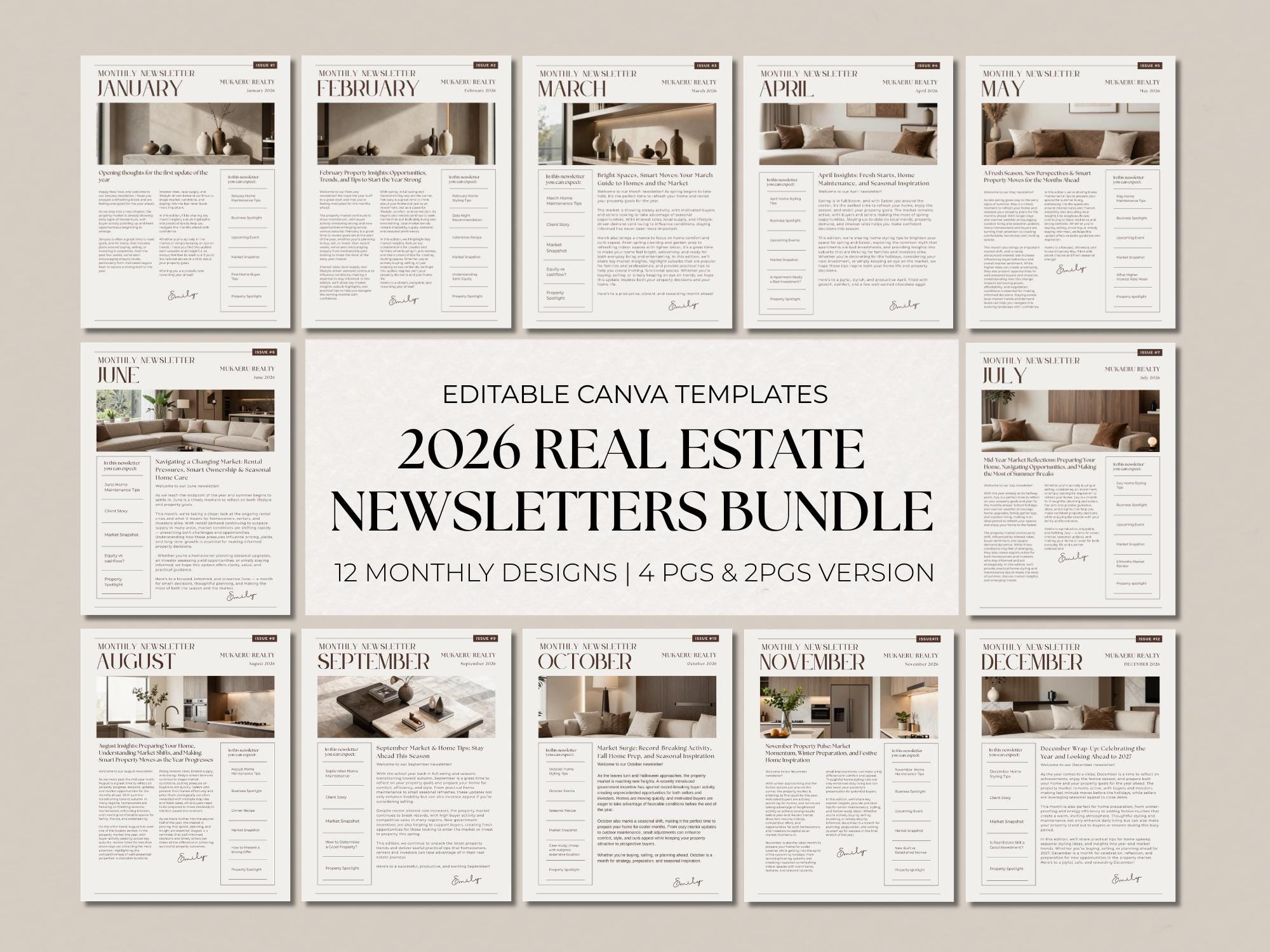 2026 Real Estate Newsletter Template Bundle Editable Canva Email ...