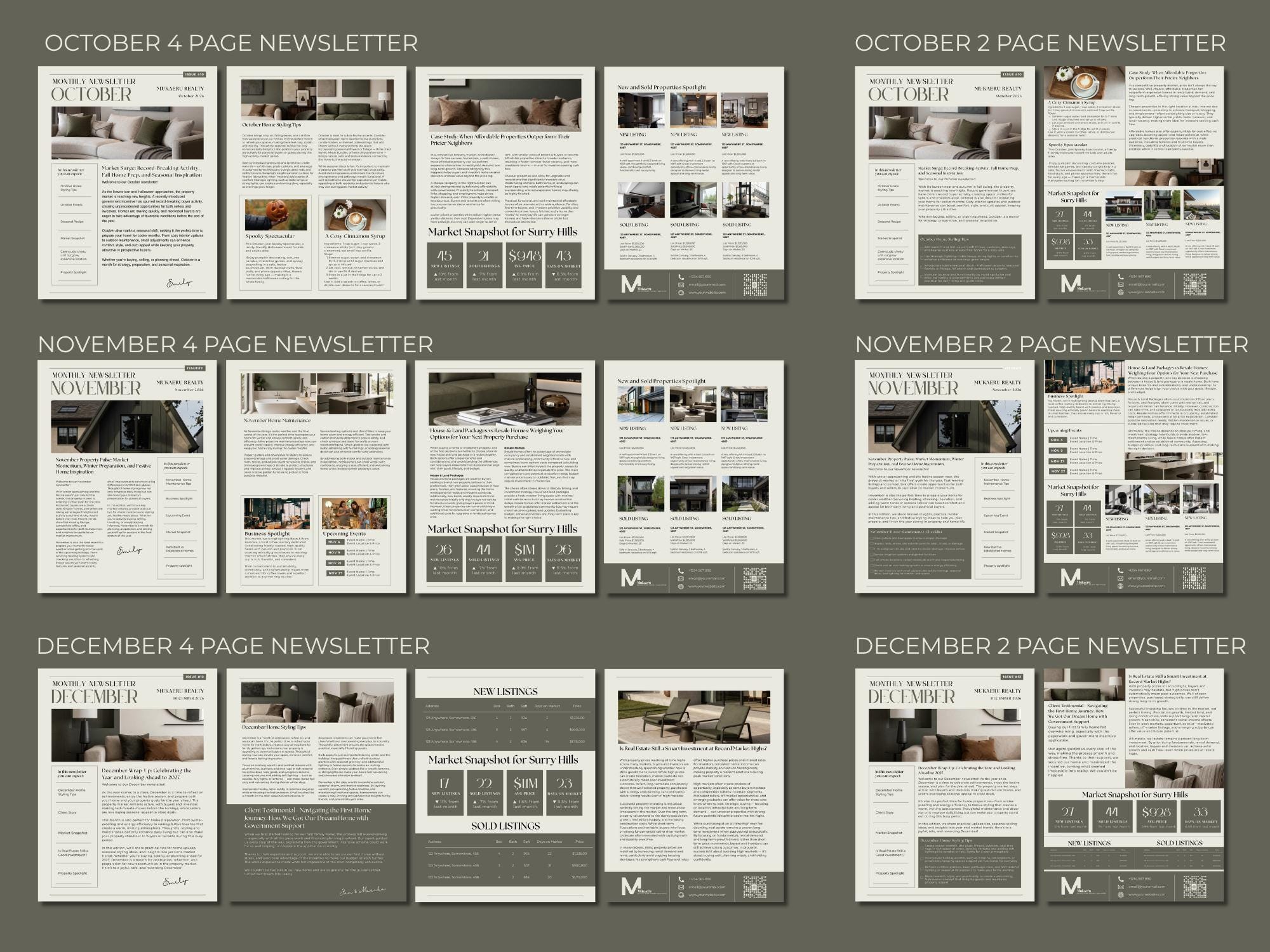 2026 Real Estate Newsletter Template Bundle Olive Green Canva Email ...