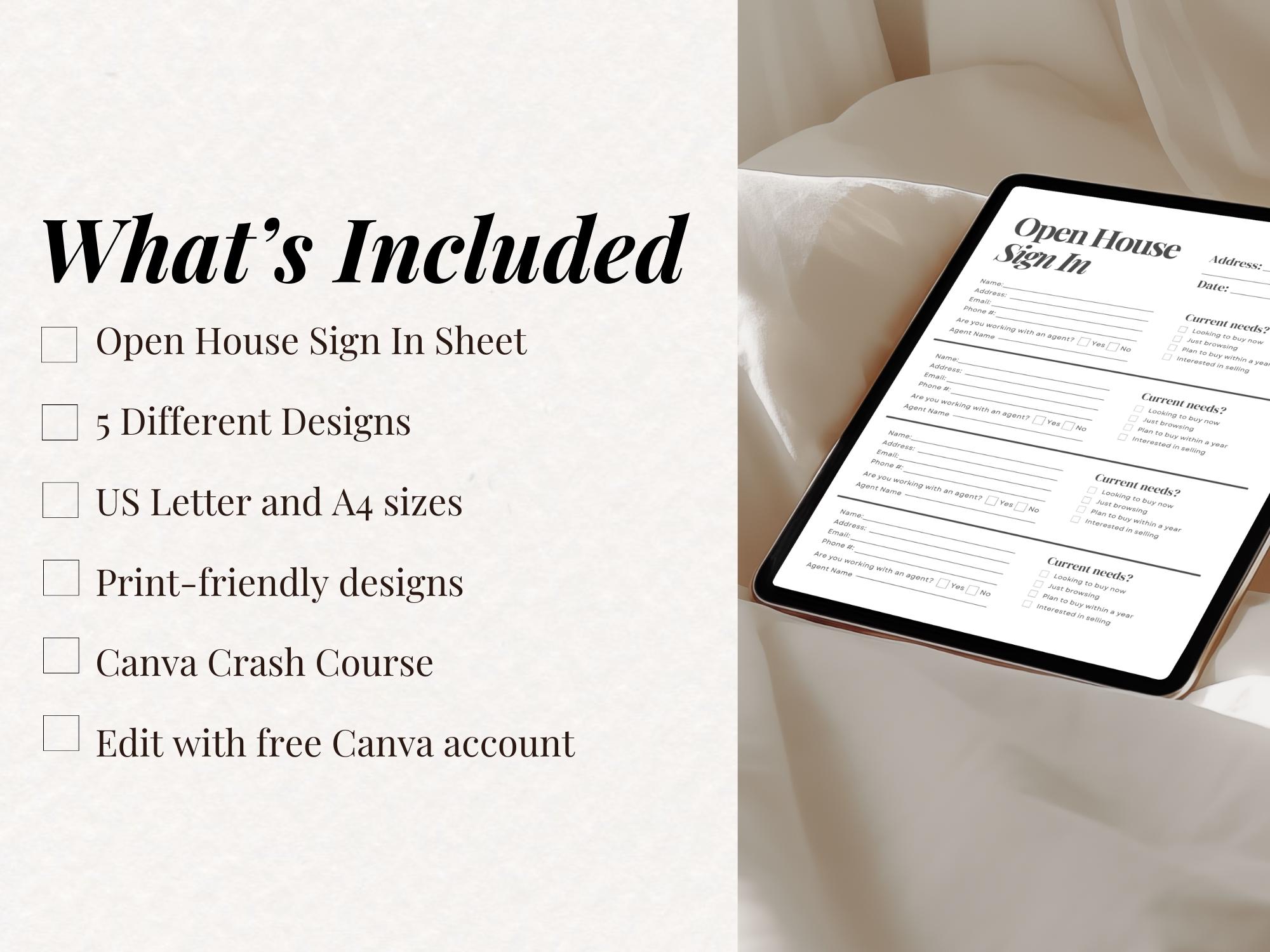 Open House Sign In Template Open House Sign in Sheet Editable Canva Template Real Estate Open House ...