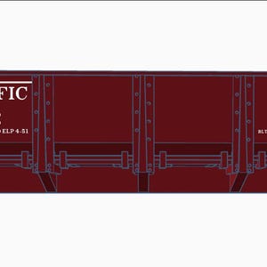 May include: A maroon Southern Pacific railroad car with the words "SOUTHERN PACIFIC" in white lettering. The car has the number 46331 and a circular logo with the words "SOUTHERN PACIFIC LINES" in white on a black background.