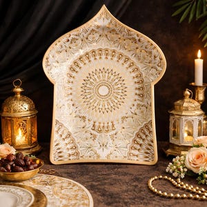 Islamic Arch Dessert Plates, Gold Mandala Pattern, Ramadan Eid Tableware (7 Inch) - FREE SHIPPING 35 and up!