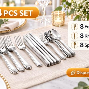 Silver Disposable Plastic Cutlery Set, Heavy Duty Flatware, Metallic Utensils, Party Silverware, Wedding Tableware, Catering Supplies Fork