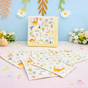 Dinosaur Party Paper Napkins 16/pk, Pastel Prehistoric Illustrations, Kids Birthday Supplies, Dino Tableware, Dino Party Supply, Baby Shower