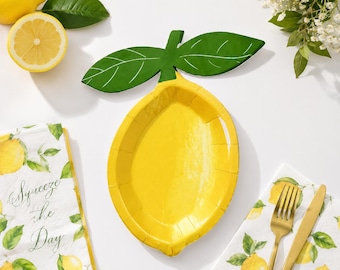 Lemon Shaped Paper Plates, Summer Citrus Party Decor, Lemon Party Supplies, Italian Amalfi Coast Theme, Lemon Bridal Shower Plates 16/25/pk