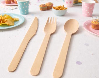 Eco Friendly Wooden Cutlery Set – Biodegradable Utensils for Parties, Picnics