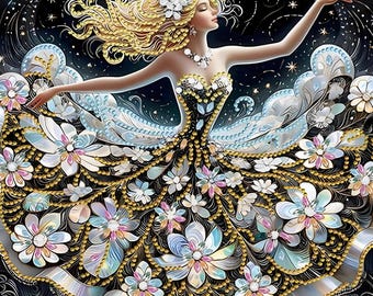 5D DIY Diamant Malerei Kit, Sternenlicht Blumengöttin Wandkunst, Blumen Fee Kristall Mosaik, entspannendes Hobby für Erwachsene, sternenklare Nacht Dekor