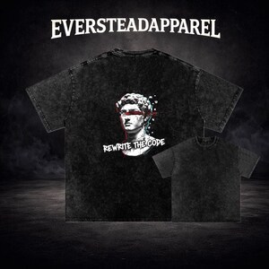 Vintage Acid Wash Graphic Tee, Rewrite The Code Oversized Workout Shirt