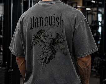 Vanquish Archangel Gym Shirt, Oversized Washed Tee, Gothic Fitness Pump Cover