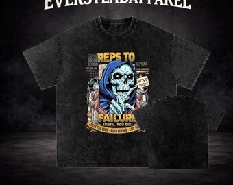 Reps to Failure Gym Shirt, Skeleton Workout Tee, Vintage Washed Pump Cover
