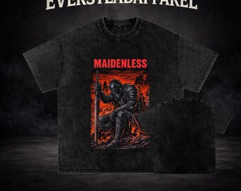 Maidenless Knight Dark Fantasy Graphic Tee, Vintage Washed Medieval Gamer Shirt