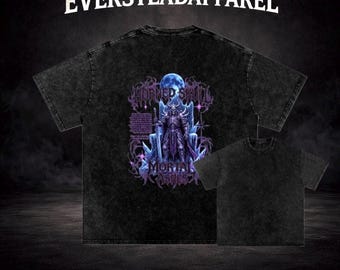 Horned Skull Mortal Ashes Back Print Shirt, Vintage Washed Gothic Tee, Dark Fantasy Streetwear