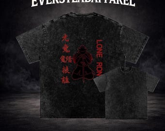 Lone Ronin Samurai Back Print Gym Shirt, Oversized Acid Washed Workout Tee