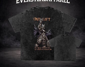 One Lift Gym Shirt, Vintage Washed Oversized Workout Tee, Dark Fantasy Back Print