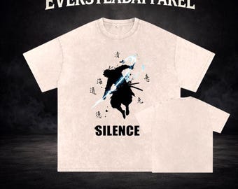 Silence Samurai Oversized Gym Shirt, Acid Washed Vintage Workout Tee, Japanese Streetwear Gift