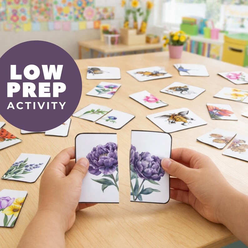 Pollinator Garden Memory Matching Game Cards, Montessori Preschool Activity, Butterfly Flower, Kinder Science Centers, Homeschool Printable image 2